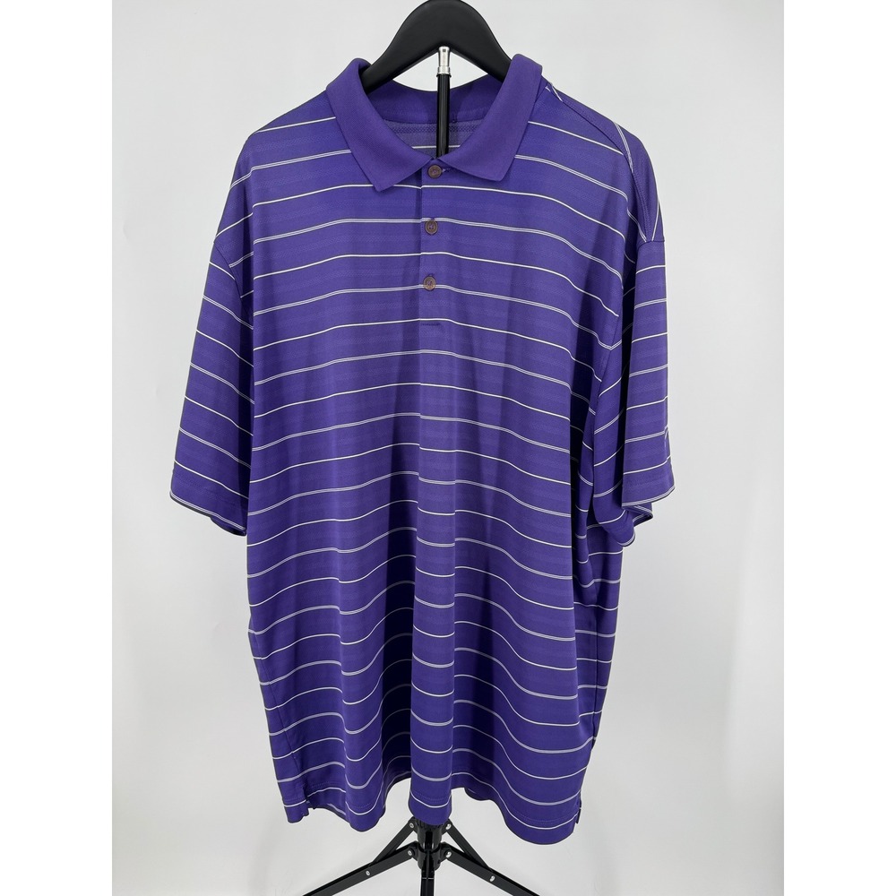 Nike Golf Dri-FIT Polo Shirt Mens XXL Purple White Striped Short Sleeve RN 56323
